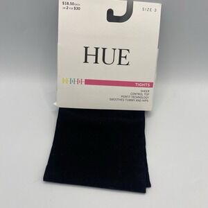 HUE Sheer Tights Size 3 Black Control Top PerFit Technology Smoothing Tummy Hips